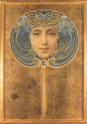 Louis Welden Hawkins Mask,Symbolist portrait in the form of a fan (mk19)